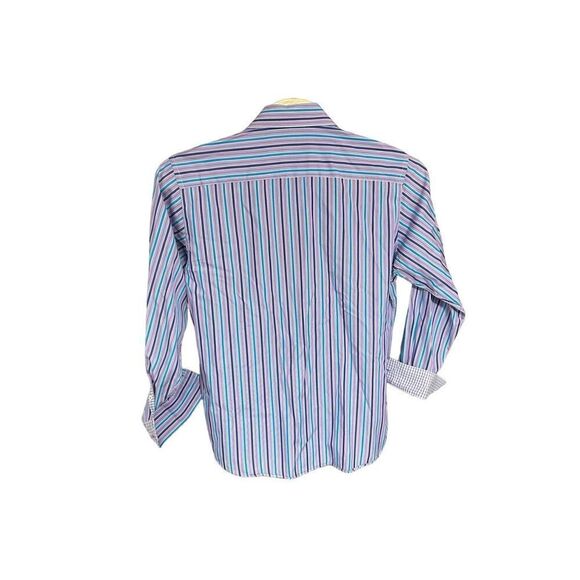 Bugatchi Uomo Extra Large (XL) Lavender and Blue Striped Button Flip Cuff - Picture 2 of 5